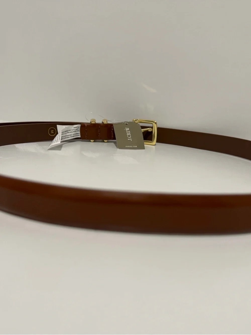 NWT J. Crew Thin Italian spazzolato leather belt glazed pecan Gold Buckle Medium